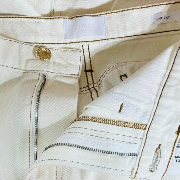 FRAME Le Italien Women's Shorts Off White Cotton Bermuda Top Stitching Size 29 - Picture 7 of 12